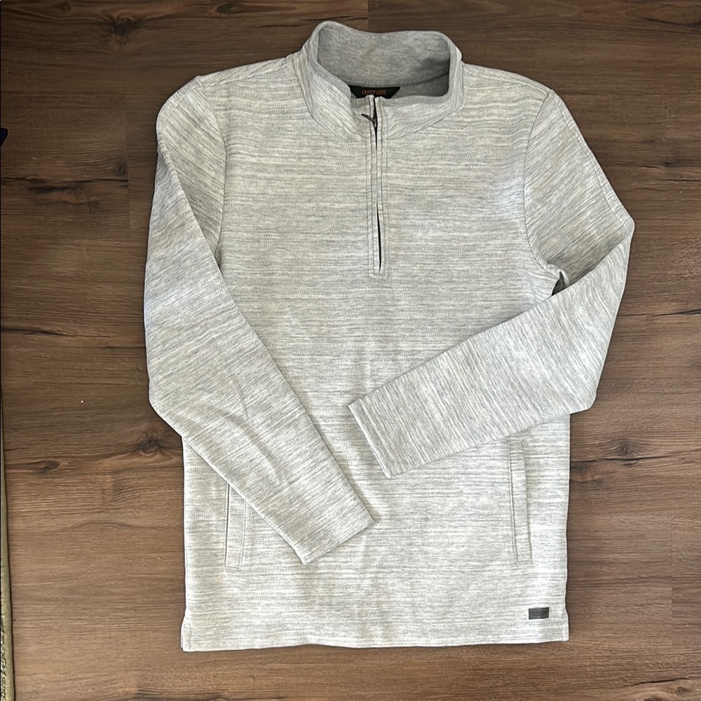 Heather Gray Zip Up Sweater with Fine Knit Texture